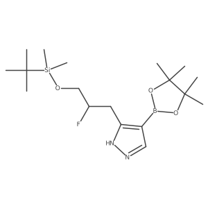 3-(3-((Tert-butyldimethylsilyl)oxy)-2-fluoropropyl)-4-(4,4,5,5-tetramethyl-1,3,2-dioxaborolan-2-yl)-1H-pyrazole结构式
