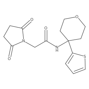 2-(2,5-dioxopyrrolidin-1-yl)-N-(4-(thiophen-2-yl)tetrahydro-2H-pyran-4-yl)acetamide结构式