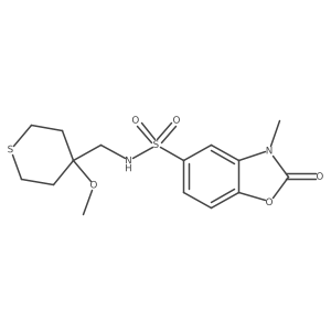 N-((4-methoxytetrahydro-2H-thiopyran-4-yl)methyl)-3-methyl-2-oxo-2,3-dihydrobenzo[d]oxazole-5-sulfonamide结构式