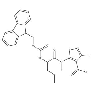 5-[(2S)-2-({[(9H-fluoren-9-yl)methoxy]carbonyl}amino)-N-methylpentanamido]-3-methyl-1,2-thiazole-4-carboxylic acid结构式