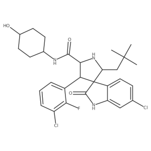 (2'R,3S,4'S,5'R)-6-chloro-4'-(3-chloro-2-fluorophenyl)-N-((1r,4R)-4-hydroxycyclohexyl)-2'-neopentyl-2-oxospiro[indoline-3,3'-pyrrolidine]-5'-carboxamide Structure