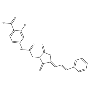 4-[({(5Z)-2,4-dioxo-5-[(2E)-3-phenylprop-2-en-1-ylidene]-1,3-thiazolidin-3-yl}acetyl)amino]-2-hydroxybenzoic acid Structure