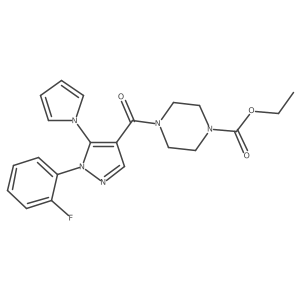 ethyl 4-[1-(2-fluorophenyl)-5-(1H-pyrrol-1-yl)-1H-pyrazole-4-carbonyl]piperazine-1-carboxylate结构式
