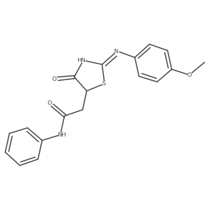 (E)-2-(2-((4-methoxyphenyl)imino)-4-oxothiazolidin-5-yl)-N-phenylacetamide结构式