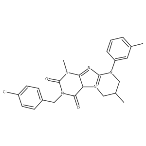 3-[(4-Chlorophenyl)methyl]-1,7-dimethyl-9-(3-methylphenyl)-4a,6,7,8-tetrahydropurino[7,8-a]pyrimidin-5-ium-2,4-dione结构式