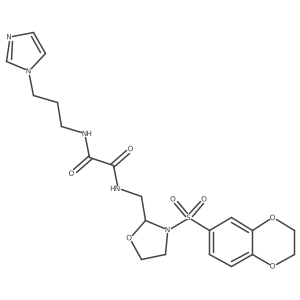 N1-(3-(1H-imidazol-1-yl)propyl)-N2-((3-((2,3-dihydrobenzo[b][1,4]dioxin-6-yl)sulfonyl)oxazolidin-2-yl)methyl)oxalamide结构式