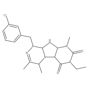 1-[(3-chlorophenyl)methyl]-7-ethyl-3,4,9-trimethyl-5a,9a,10,10a-tetrahydro-4H-purino[8,7-c][1,2,4]triazine-6,8-dione结构式
