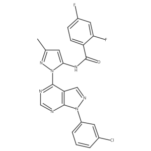 N-{1-[1-(3-chlorophenyl)-1H-pyrazolo[3,4-d]pyrimidin-4-yl]-3-methyl-1H-pyrazol-5-yl}-2,4-difluorobenzamide结构式