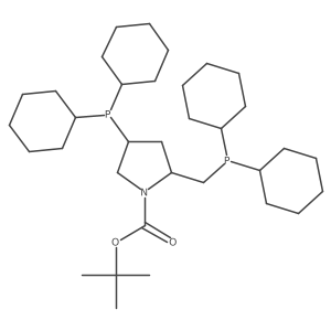 1-Pyrrolidinecarboxylic acid, 4-(dicyclohexylphosphino)-2-[(dicyclohexylphosphino)methyl]-, 1,1-dimethylethyl ester, (2S-cis)-结构式