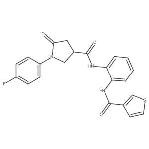 1-(4-fluorophenyl)-5-oxo-N-(2-(thiophene-3-carboxamido)phenyl)pyrrolidine-3-carboxamide结构式