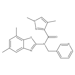 N-(5,7-dimethyl-1,3-benzothiazol-2-yl)-1,4-dimethyl-N-[(pyridin-3-yl)methyl]-1H-pyrazole-3-carboxamide Structure