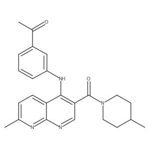 1-(3-((7-Methyl-3-(4-methylpiperidine-1-carbonyl)-1,8-naphthyridin-4-yl)amino)phenyl)ethanone结构式