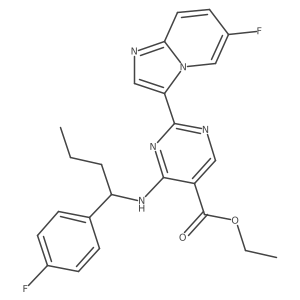 5-Pyrimidinecarboxylic acid, 2-(6-fluoroimidazo[1,2-a]pyridin-3-yl)-4-[[(1S)-1-(4-fluorophenyl)butyl]amino]-, ethyl ester Structure