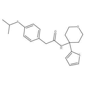 2-(4-(isopropylthio)phenyl)-N-(4-(thiophen-2-yl)tetrahydro-2H-pyran-4-yl)acetamide结构式
