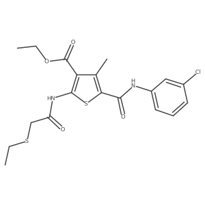 Ethyl 5-[(3-chlorophenyl)carbamoyl]-2-[2-(ethylsulfanyl)acetamido]-4-methylthiophene-3-carboxylate Structure