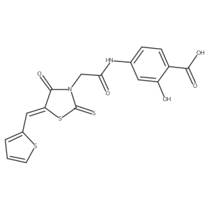 (E)-2-hydroxy-4-(2-(4-oxo-5-(thiophen-2-ylmethylene)-2-thioxothiazolidin-3-yl)acetamido)benzoic acid Structure