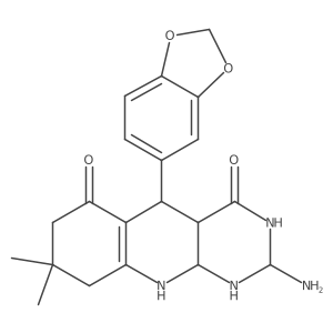2-amino-5-(1,3-benzodioxol-5-yl)-8,8-dimethyl-2,3,4a,5,7,9,10,10a-octahydro-1H-pyrimido[4,5-b]quinoline-4,6-dione结构式