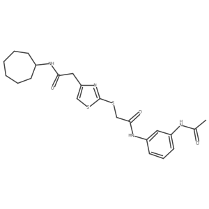 N-(3-acetamidophenyl)-2-((4-(2-(cycloheptylamino)-2-oxoethyl)thiazol-2-yl)thio)acetamide结构式