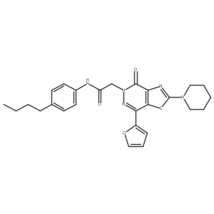 CCCCc1ccc(NC(=O)Cn2nc(-c3ccco3)c3sc(N4CCCCC4)nc3c2=O)cc1结构式