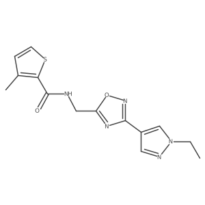 N-((3-(1-ethyl-1H-pyrazol-4-yl)-1,2,4-oxadiazol-5-yl)methyl)-3-methylthiophene-2-carboxamide结构式