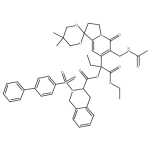 Ethyl (alphaS)-6'-[(acetylamino)methyl]-alpha-[[[(3R)-2-([1,1'-biphenyl]-4-ylsulfonyl)-1,2,3,4-tetrahydro-3-isoquinolinyl]carbonyl]oxy]-alpha-ethyl-2',3'-dihydro-5,5-dimethyl-5'-oxospiro[1,3-dioxane-2,1'(5'H)-indolizine]-7'-acetate结构式