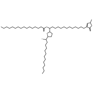 (1R)-13-[(5S)-2,5-Dihydro-5-methyl-2-oxo-3-furanyl]-1-[(2R,5R)-tetrahydro-5-[(1R)-1-hydroxytridecyl]-2-furanyl]tridecyl hexadecanoate结构式