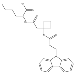 (2S)-2-{2-[1-({[(9H-fluoren-9-yl)methoxy]carbonyl}amino)cyclobutyl]acetamido}hexanoic acid结构式