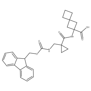 2-{1-[({[(9H-fluoren-9-yl)methoxy]carbonyl}amino)methyl]cyclopropaneamido}spiro[3.3]heptane-2-carboxylic acid结构式