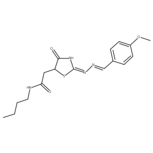 N-butyl-2-((E)-2-((E)-(4-methoxybenzylidene)hydrazono)-4-oxothiazolidin-5-yl)acetamide结构式