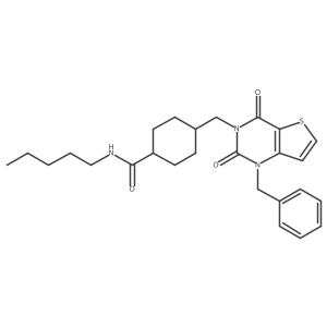 4-((1-benzyl-2,4-dioxo-1,2-dihydrothieno[3,2-d]pyrimidin-3(4H)-yl)methyl)-N-pentylcyclohexanecarboxamide结构式
