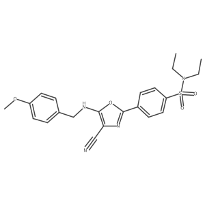 4-(4-cyano-5-((4-methoxybenzyl)amino)oxazol-2-yl)-N,N-diethylbenzenesulfonamide结构式