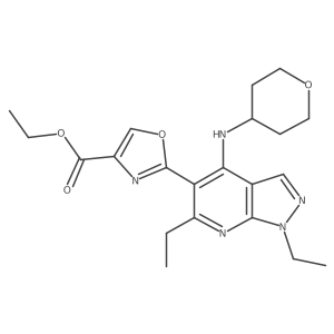 Ethyl 2-[1,6-diethyl-4-(oxan-4-ylamino)pyrazolo[3,4-b]pyridin-5-yl]-1,3-oxazole-4-carboxylate结构式