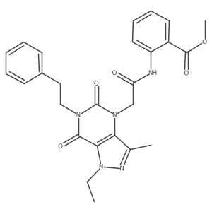 methyl 2-(2-(1-ethyl-3-methyl-5,7-dioxo-6-phenethyl-6,7-dihydro-1H-pyrazolo[4,3-d]pyrimidin-4(5H)-yl)acetamido)benzoate结构式
