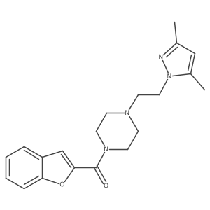 benzofuran-2-yl(4-(2-(3,5-dimethyl-1H-pyrazol-1-yl)ethyl)piperazin-1-yl)methanone结构式
