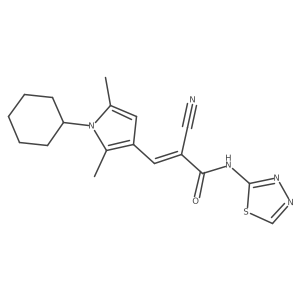 (E)-2-Cyano-3-(1-cyclohexyl-2,5-dimethylpyrrol-3-yl)-N-(1,3,4-thiadiazol-2-yl)prop-2-enamide结构式