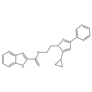 N-(2-(5-cyclopropyl-3-(pyrazin-2-yl)-1H-pyrazol-1-yl)ethyl)-1H-indole-2-carboxamide结构式
