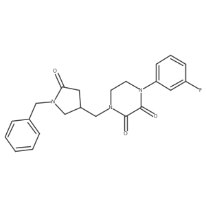 1-[(1-Benzyl-5-oxopyrrolidin-3-yl)methyl]-4-(3-fluorophenyl)piperazine-2,3-dione结构式
