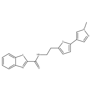 N-{2-[5-(1-methyl-1H-pyrazol-4-yl)thiophen-2-yl]ethyl}-1,3-benzothiazole-2-carboxamide结构式