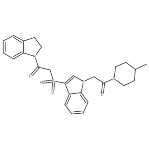 1-(indolin-1-yl)-2-((1-(2-(4-methylpiperidin-1-yl)-2-oxoethyl)-1H-indol-3-yl)sulfonyl)ethanone结构式