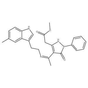 methyl [(4Z)-4-(1-{[2-(5-methyl-1H-indol-3-yl)ethyl]amino}ethylidene)-5-oxo-1-phenyl-4,5-dihydro-1H-pyrazol-3-yl]acetate Structure