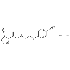 3-Pyridinecarbonitrile, 6-((2-((2-(5-cyano-4,5-dihydro-1H-pyrazol-1-yl)-2-oxoethyl)amino)ethyl)amino)-, hydrochloride (1:2) Structure