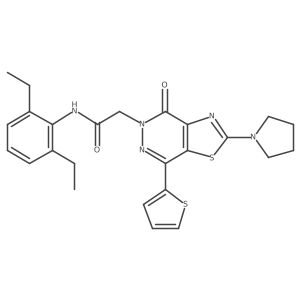 CCc1cccc(CC)c1NC(=O)Cn1nc(-c2cccs2)c2sc(N3CCCC3)nc2c1=O结构式