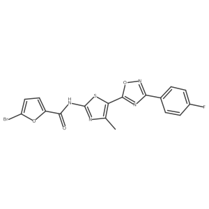 Cc1nc(NC(=O)c2ccc(Br)o2)sc1-c1nc(-c2ccc(F)cc2)no1结构式