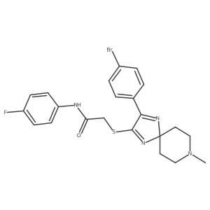 2-((3-(4-bromophenyl)-8-methyl-1,4,8-triazaspiro[4.5]deca-1,3-dien-2-yl)thio)-N-(4-fluorophenyl)acetamide结构式