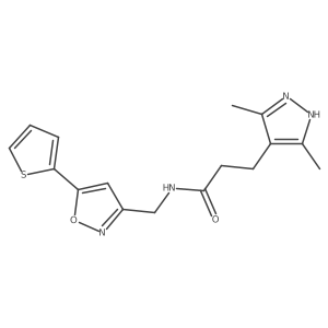 3-(3,5-dimethyl-1H-pyrazol-4-yl)-N-((5-(thiophen-2-yl)isoxazol-3-yl)methyl)propanamide结构式