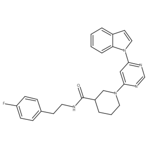 1-(6-(1H-indol-1-yl)pyrimidin-4-yl)-N-(4-fluorophenethyl)piperidine-3-carboxamide结构式