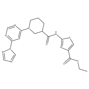 ethyl 2-(1-(6-(1H-1,2,4-triazol-1-yl)pyrimidin-4-yl)piperidine-3-carboxamido)thiazole-4-carboxylate Structure