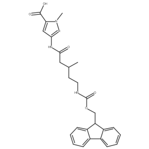 3-[5-({[(9H-fluoren-9-yl)methoxy]carbonyl}amino)-3-methylpentanamido]-1-methyl-1H-pyrazole-5-carboxylic acid Structure