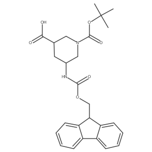 5-((((9H-fluoren-9-yl)methoxy)carbonyl)amino)-1-(tert-butoxycarbonyl)piperidine-3-carboxylic acid结构式