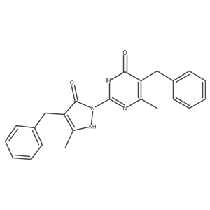 5-benzyl-2-(4-benzyl-3-methyl-5-oxo-2,5-dihydro-1H-pyrazol-1-yl)-6-methyl-4(3H)-pyrimidinone结构式